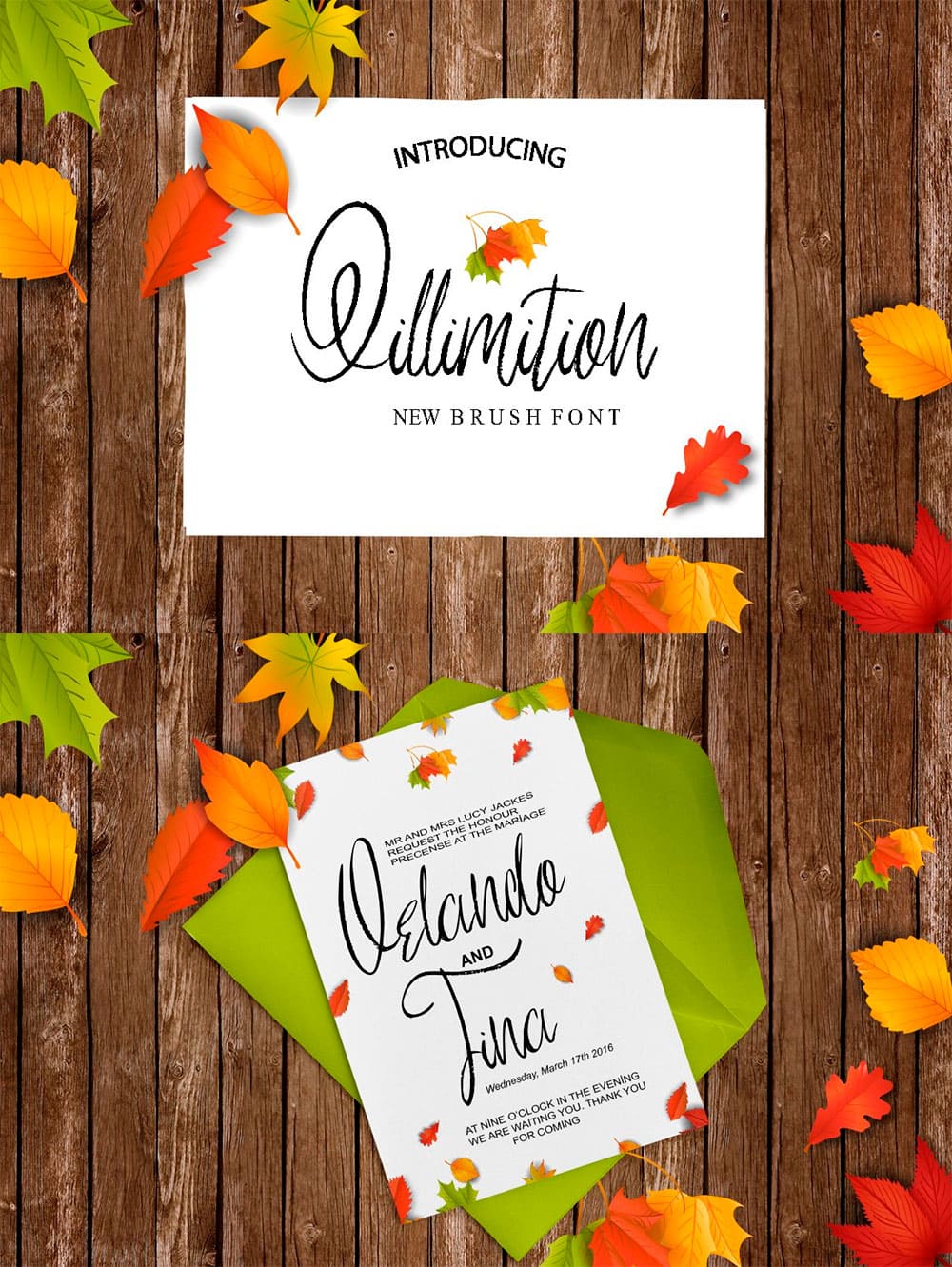 Qillimition - new Brush font, picture for pinterest.