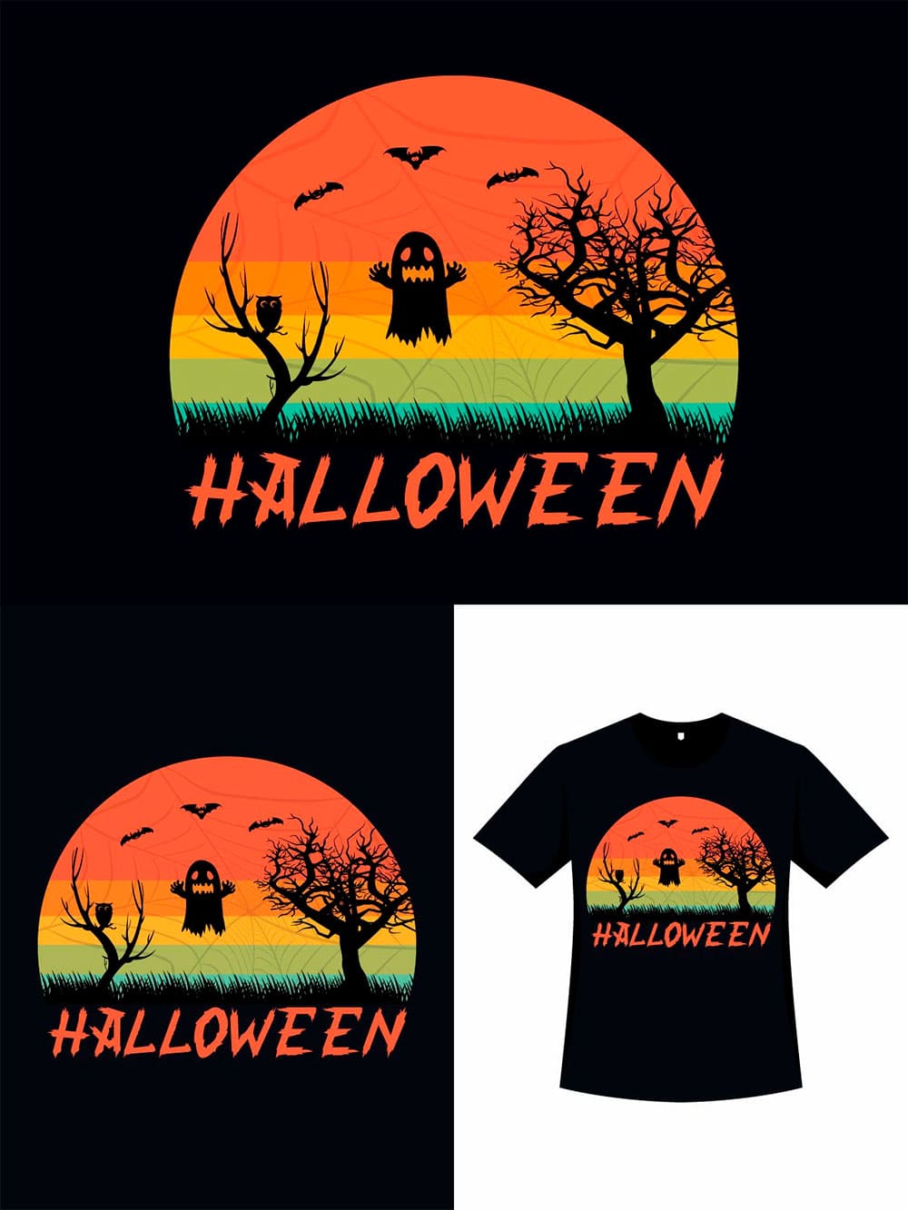 Retro color halloween t-shirt design, main picture 1000x1333.