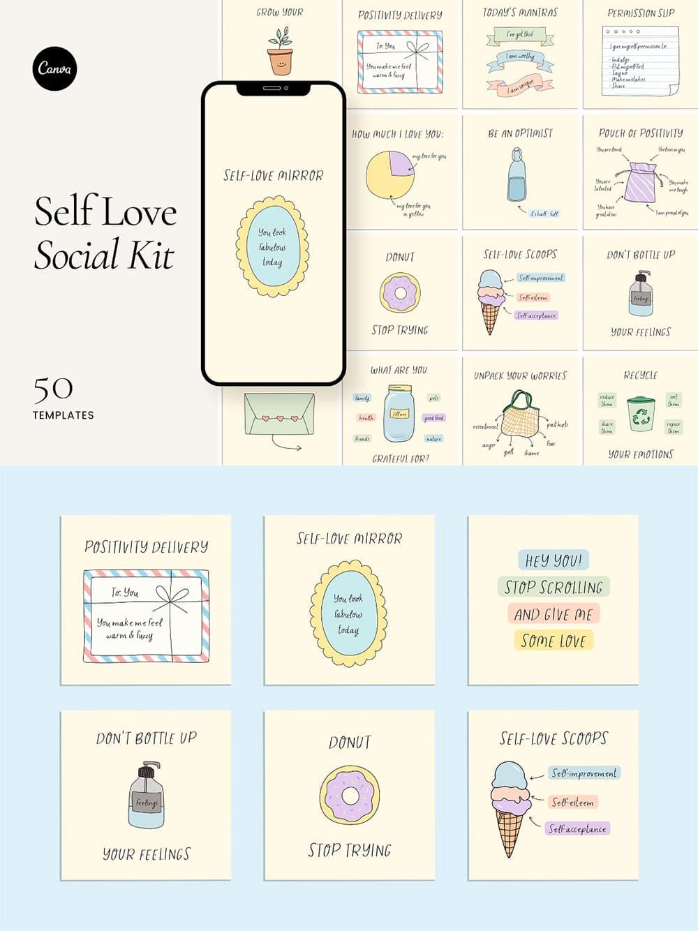 Self love social pack canva, picture for pinterest.