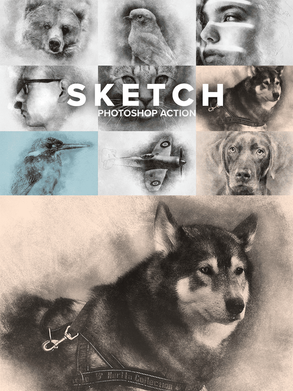 Sketch photoshop action, picture for pinterest 1000x1331.