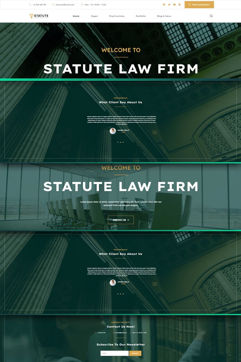 Statute law firm attorney elementor template kit, image for pinterest 1000x1500.