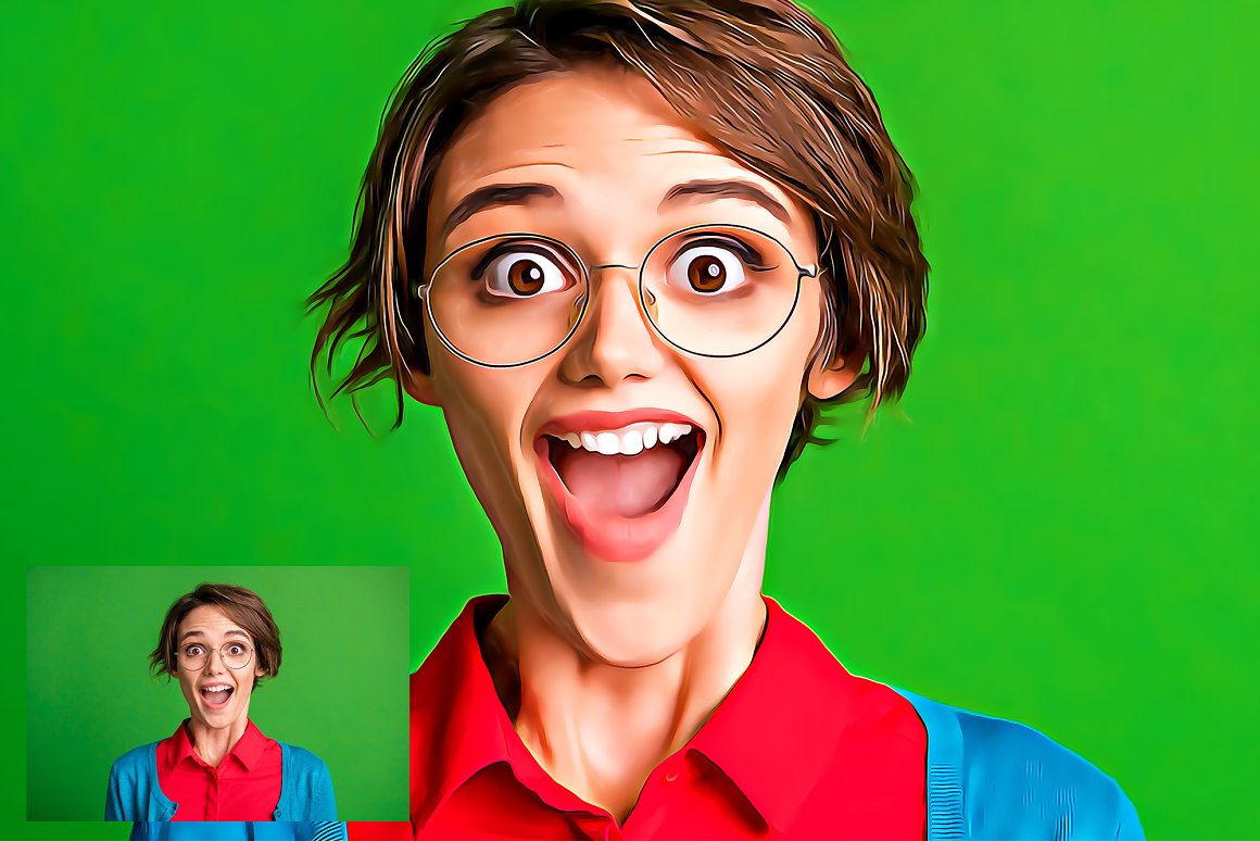 GIRL in glasses with caricature.