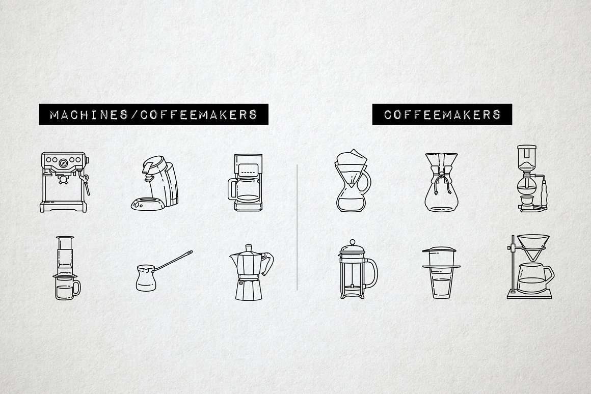 Preview coffeemakers icons set.
