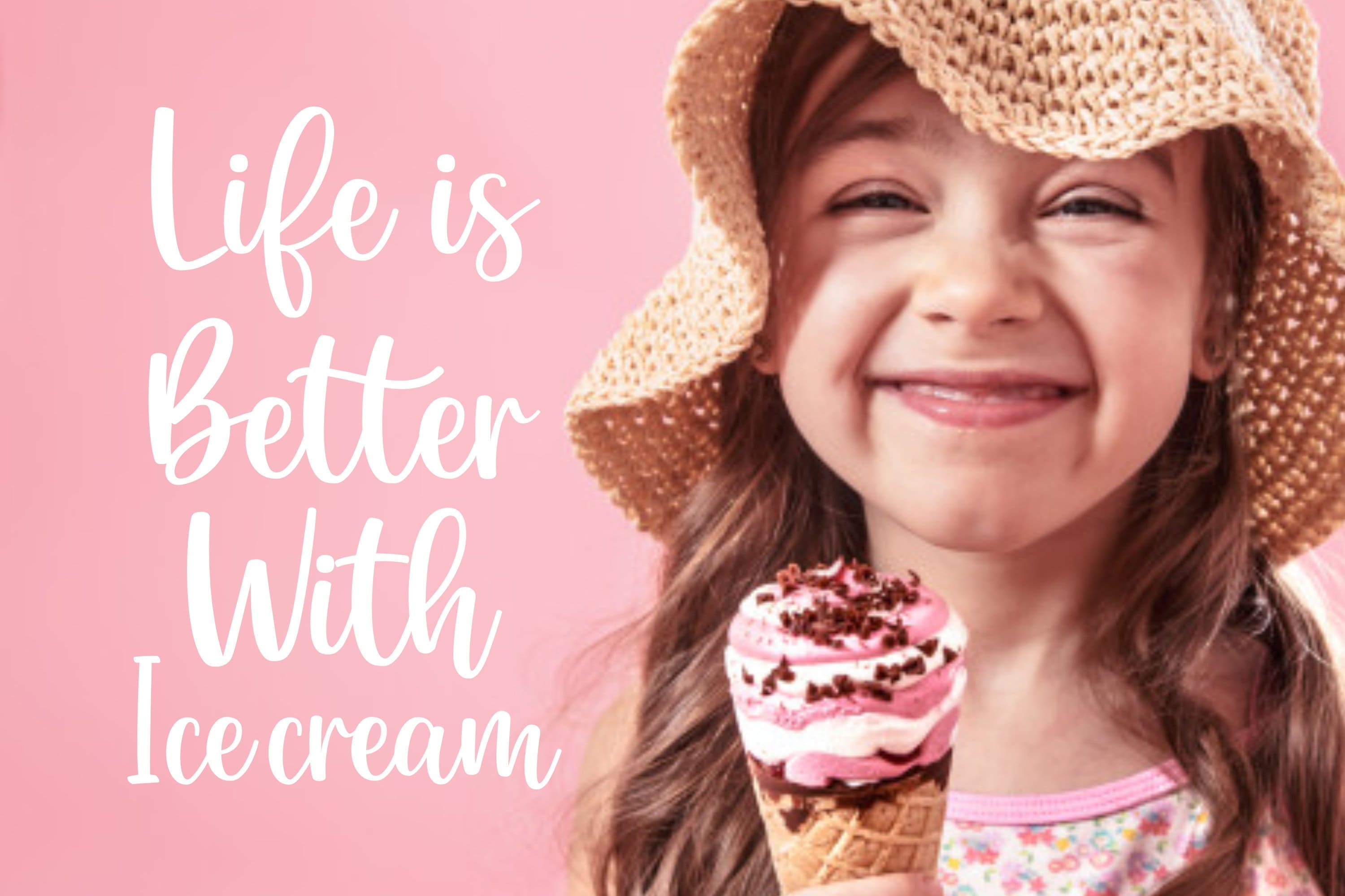 A girl in a summer hat "Life is Better with Icecream".