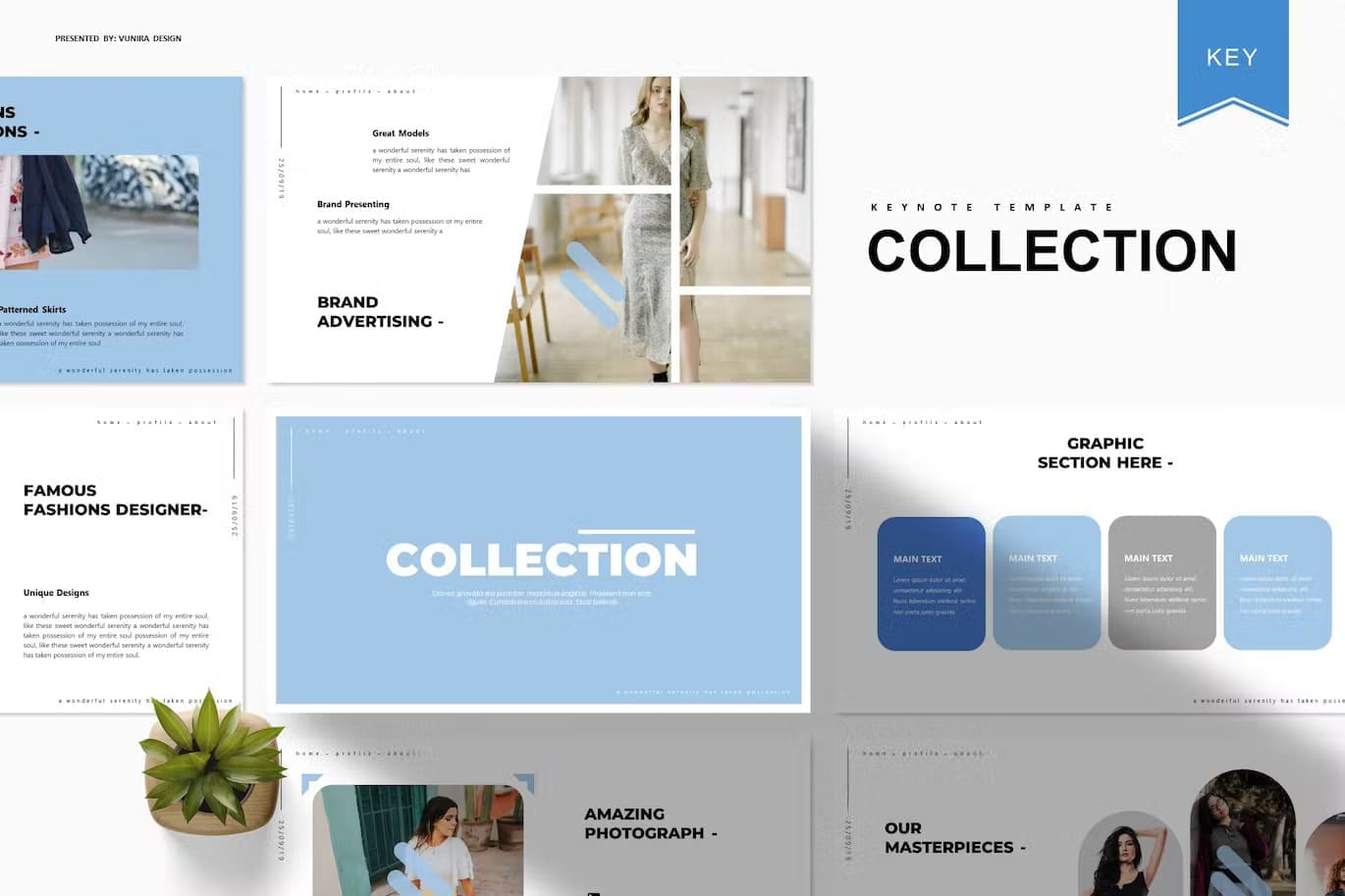 Collection keynote template, Brand advertising, Famous Fashions Designer.