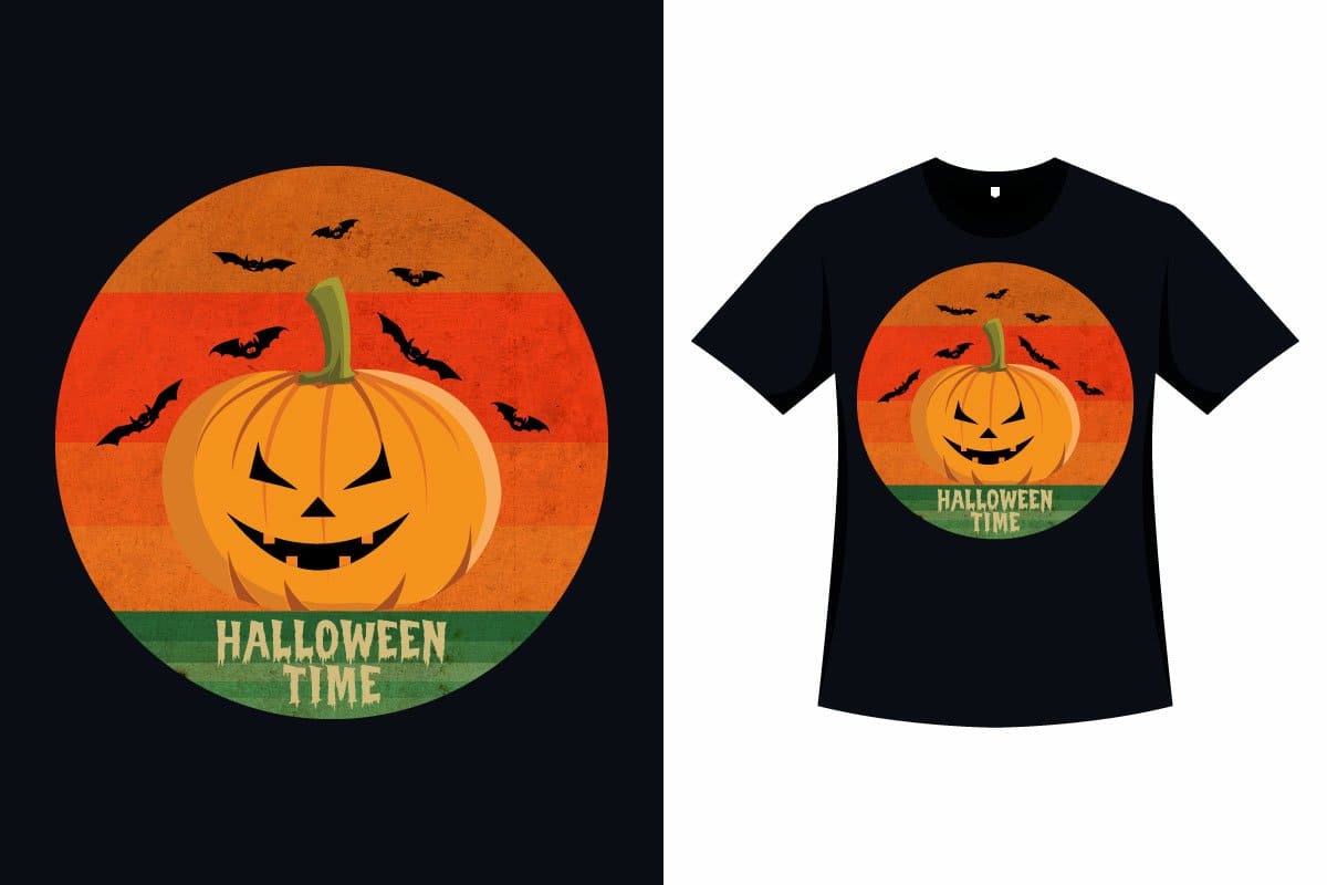 Spooky retro pumpkin design - Halloween t-shirt print and logo separately.