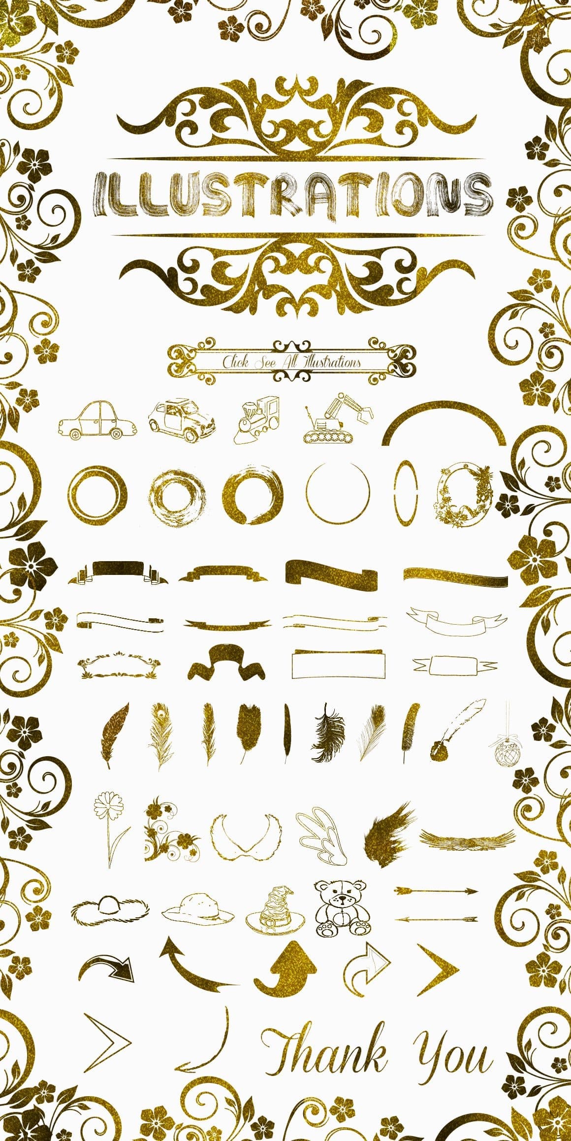 Jungle, many small gold illustrations on a large image.