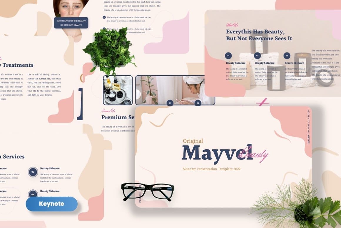 100% certified best qualities products of Mayvel beauty product presentation template.
