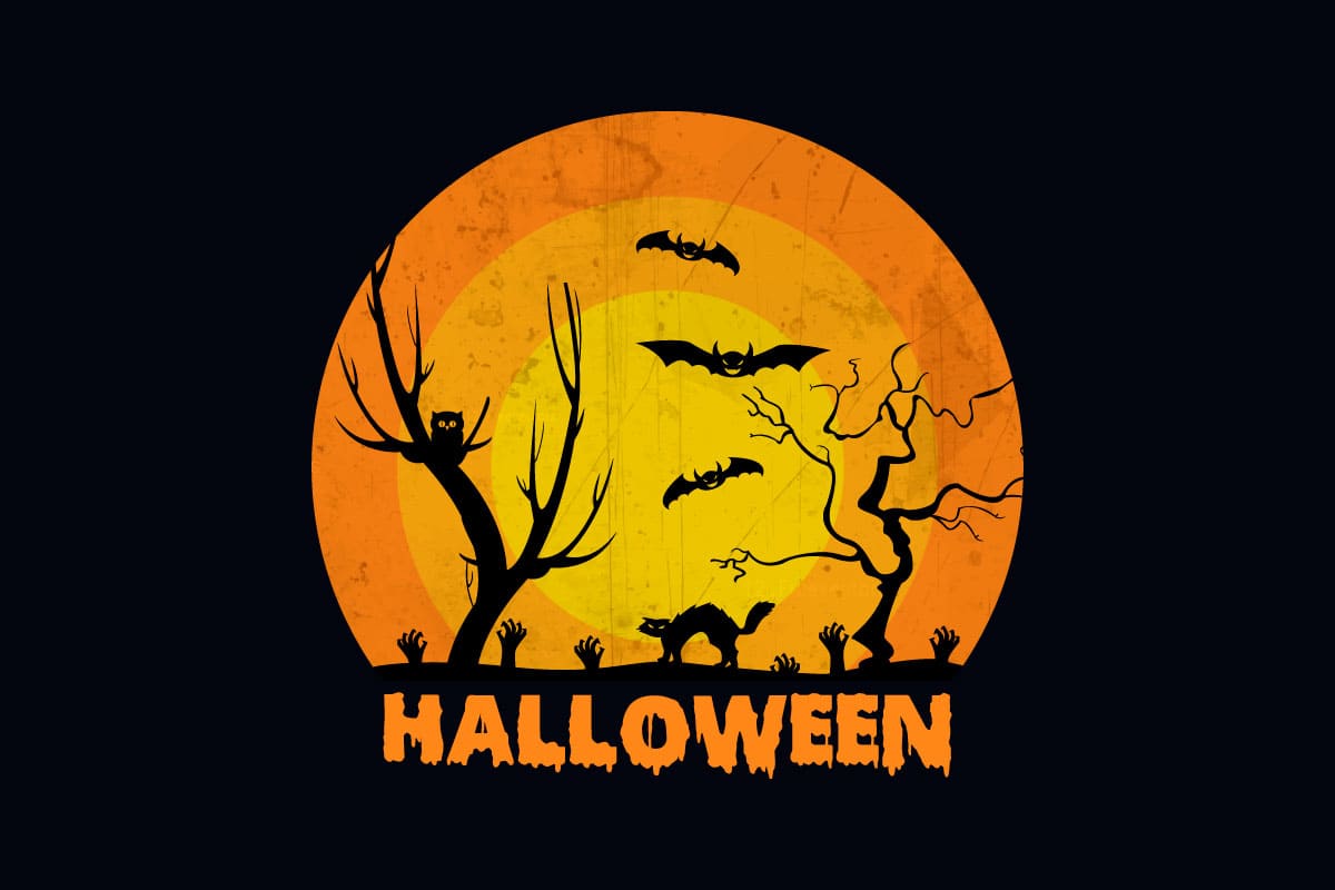 Spooky retro t-shirt for halloween, big black logo image.