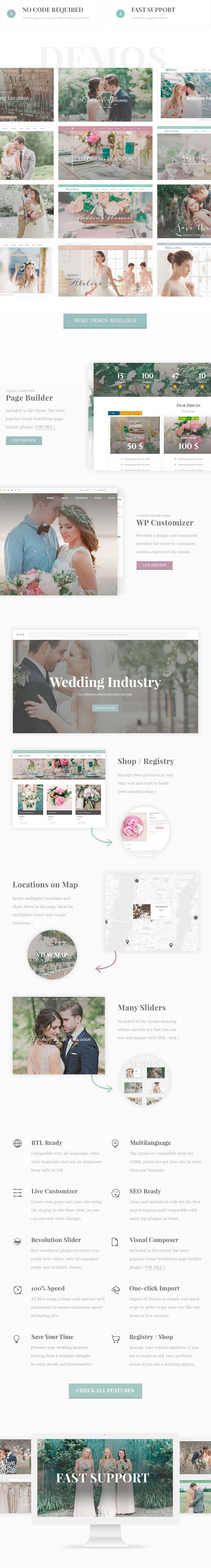 Wedding industry theme, No Code Required, Fast Support.