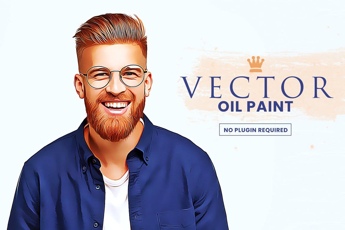 Vector oil painting, preview with a drawing of a man in glasses and a product title.