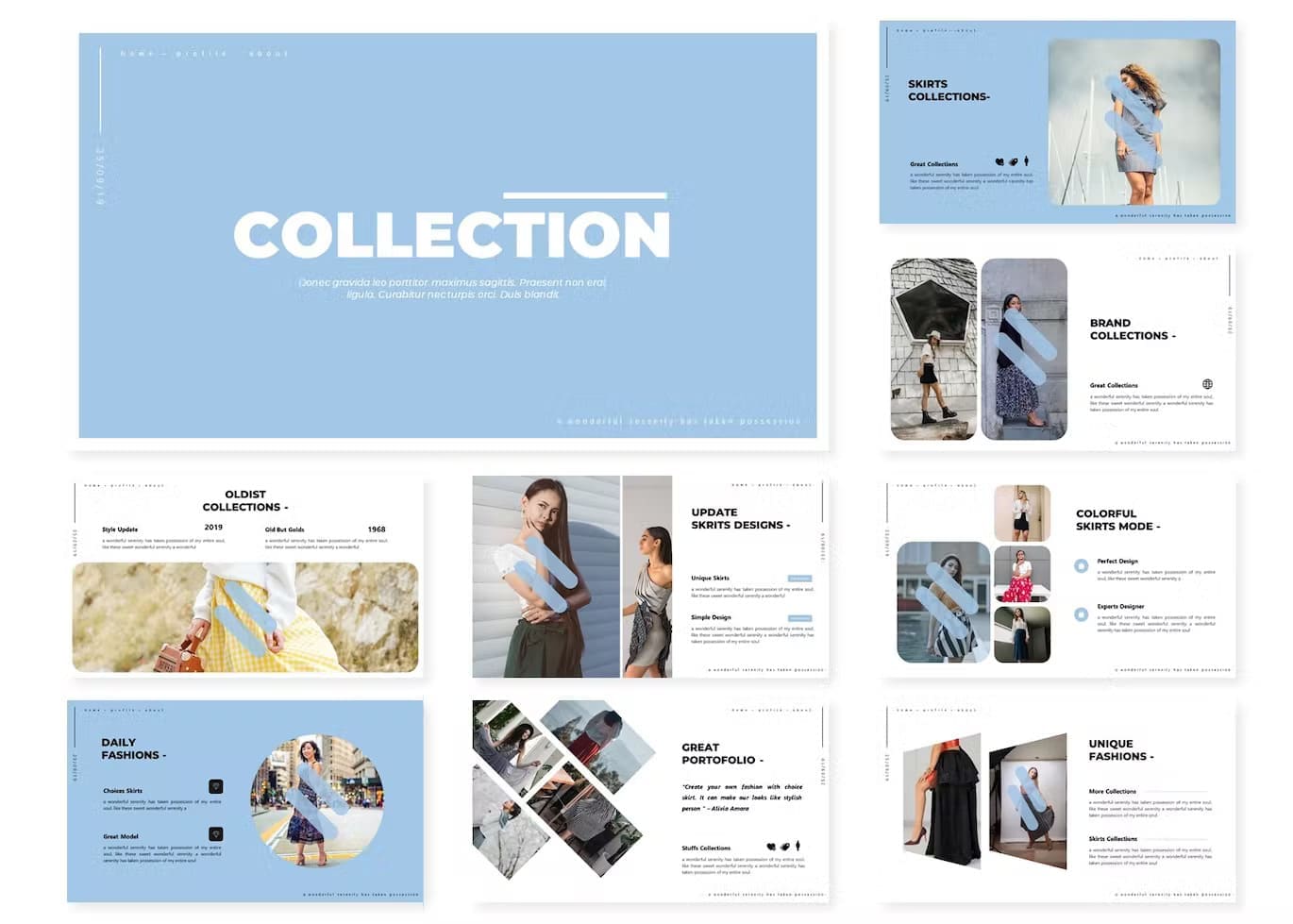 Collection keynote template, Oldist collections, Update skrits designs, daily fashions.