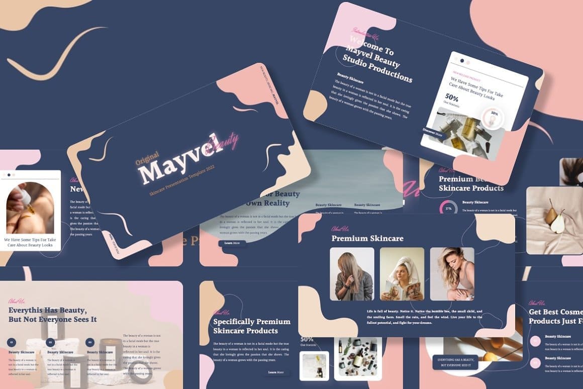 Cosmetic products of Mayvel beauty product presentation template.
