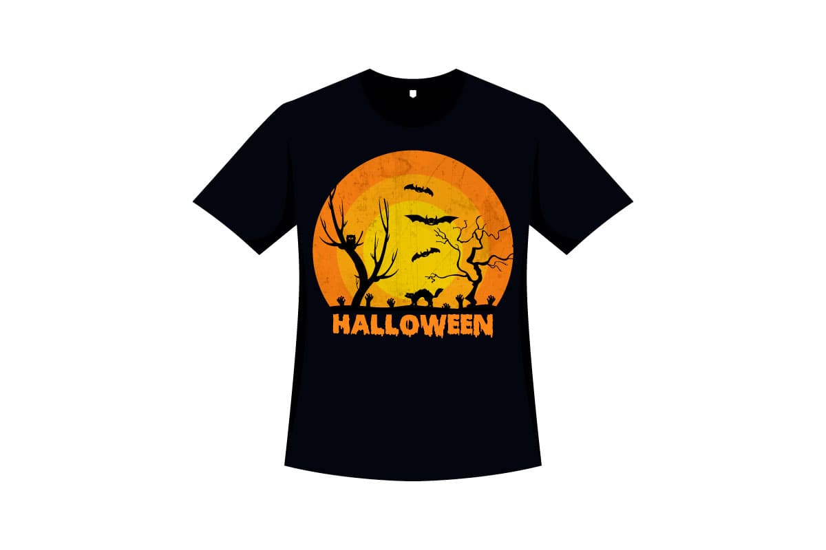 Spooky retro black t-shirt with logotype of halloween.