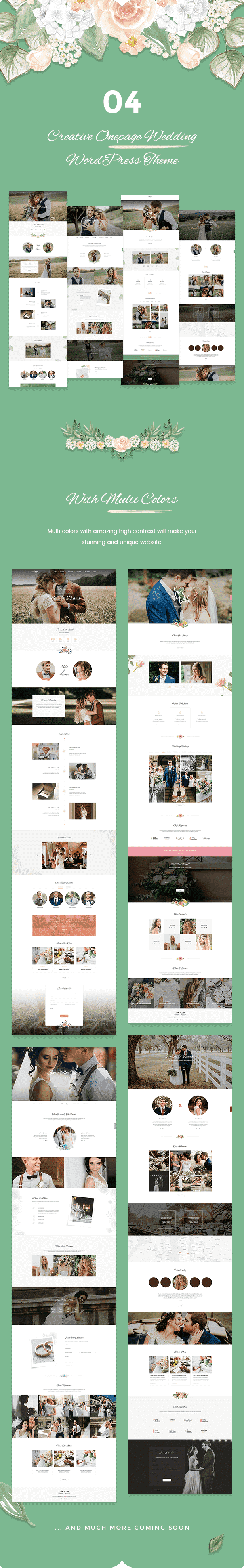 04 Creative Onepage Wedding WordPress Theme, with Multi Colors.