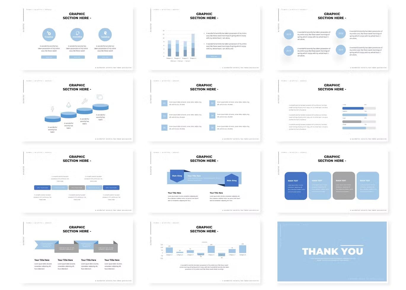 A collection of report templates in 12 slides: Graphic section here.