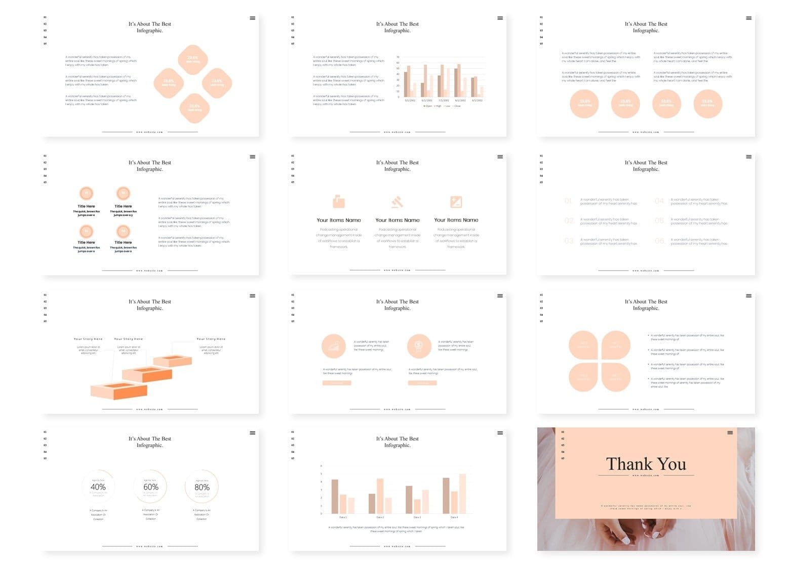 Many Infographic Slides PowerPoint Slides Template Dressert.