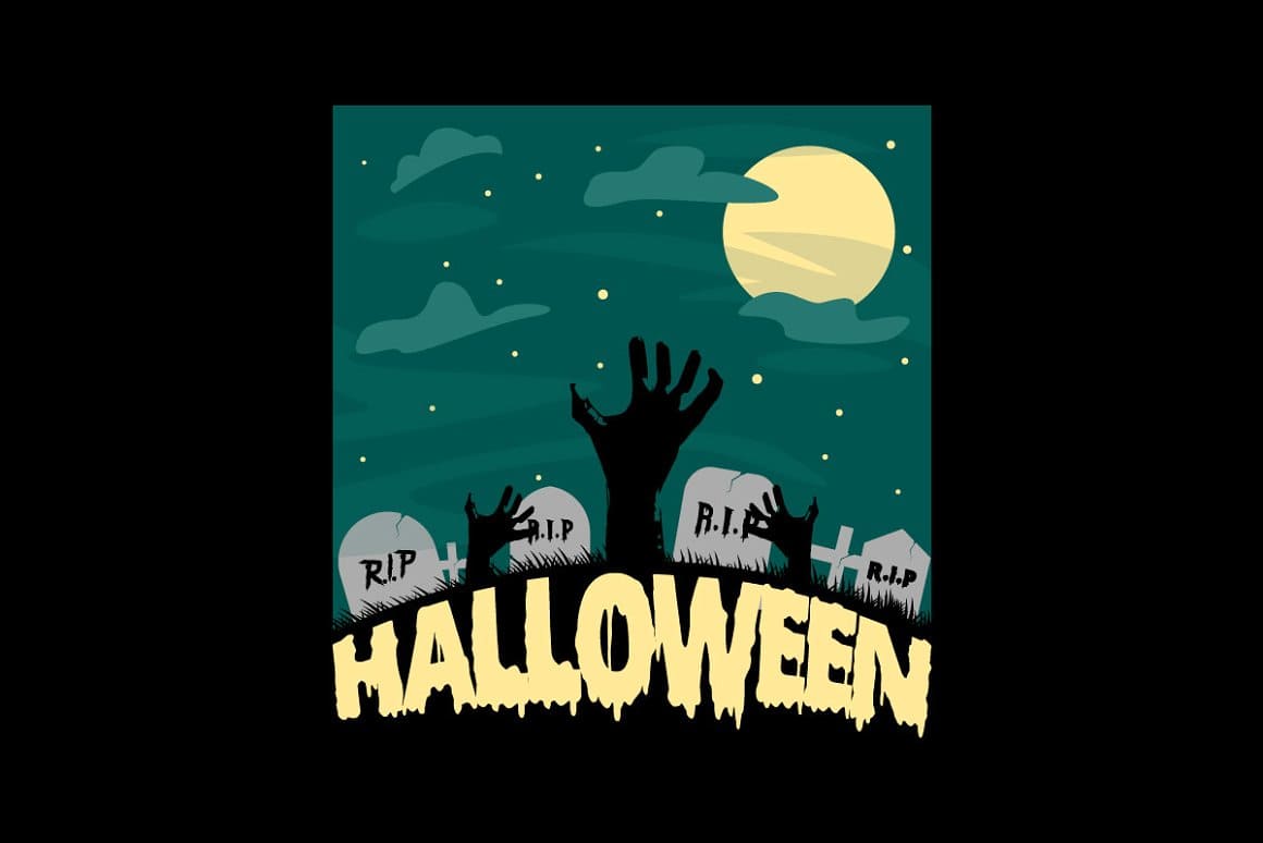 A large Halloween cemetery logo on a black background.