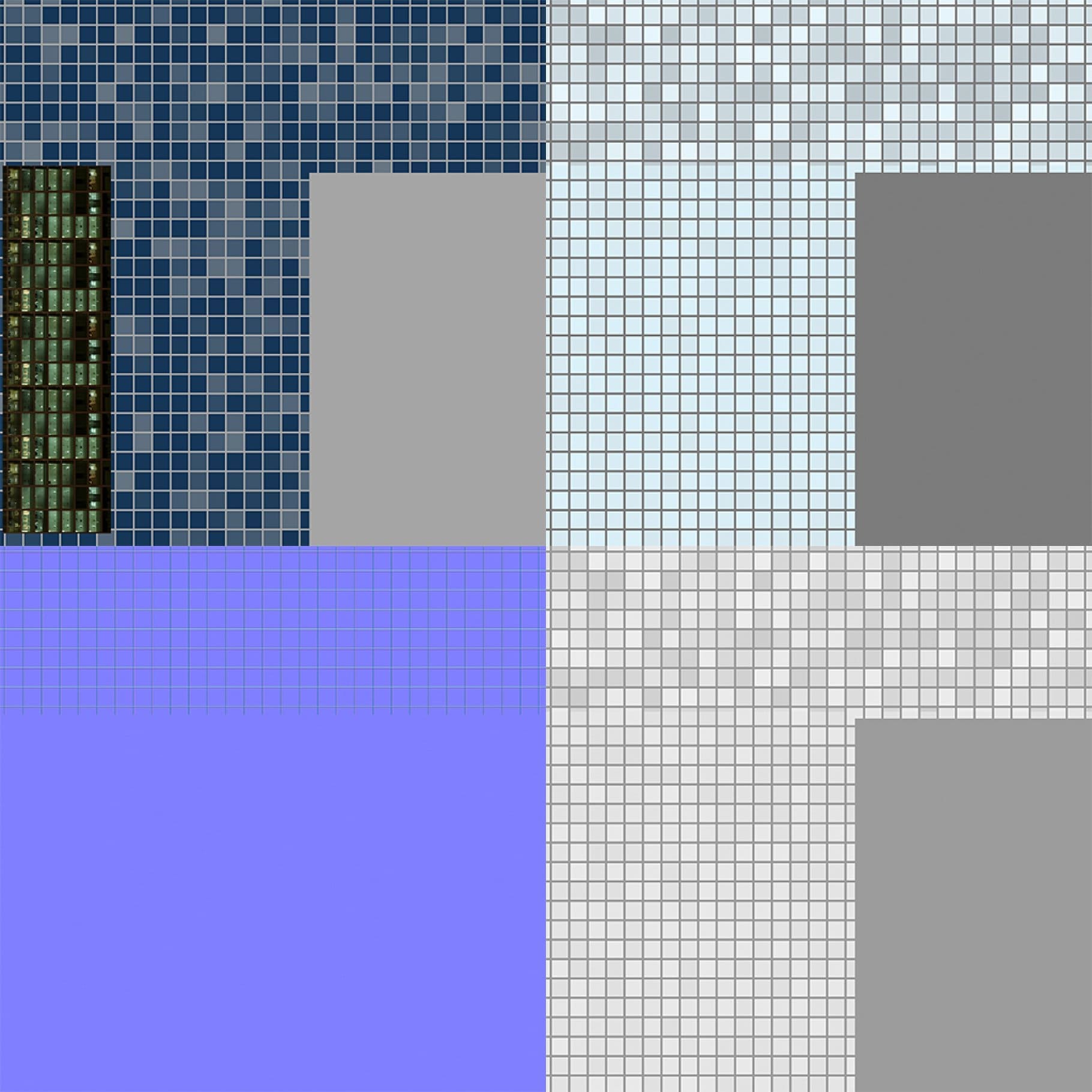 Samples of the color gamut of skyscraper materials.