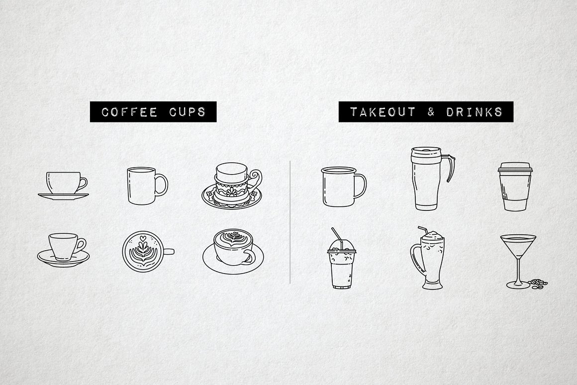 Various icons of coffee cups.