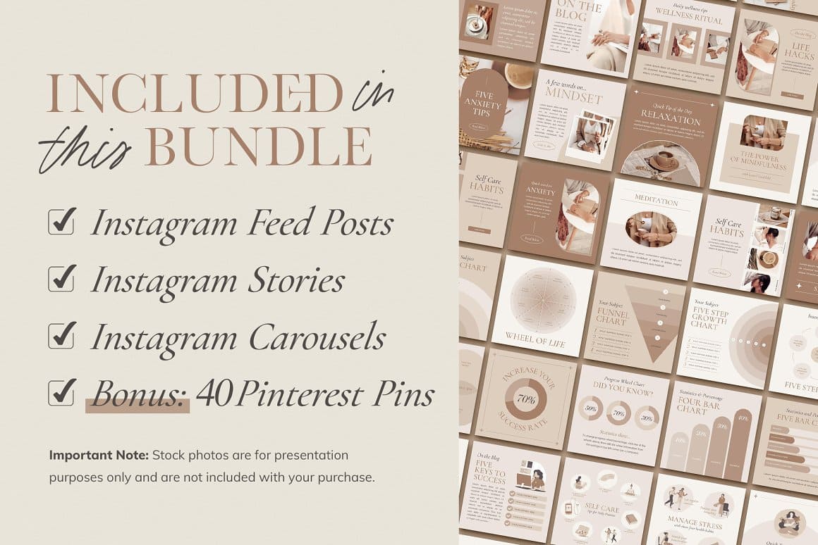 Included in this Bundle, Instagram feed posts, Instagram stories, Instagram carousels.
