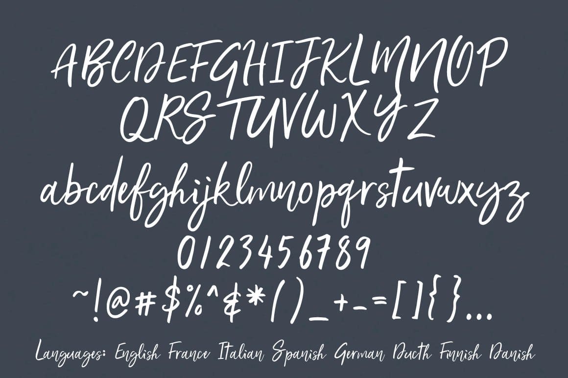 Unbossy font - Alphabet, number, specials symbols.