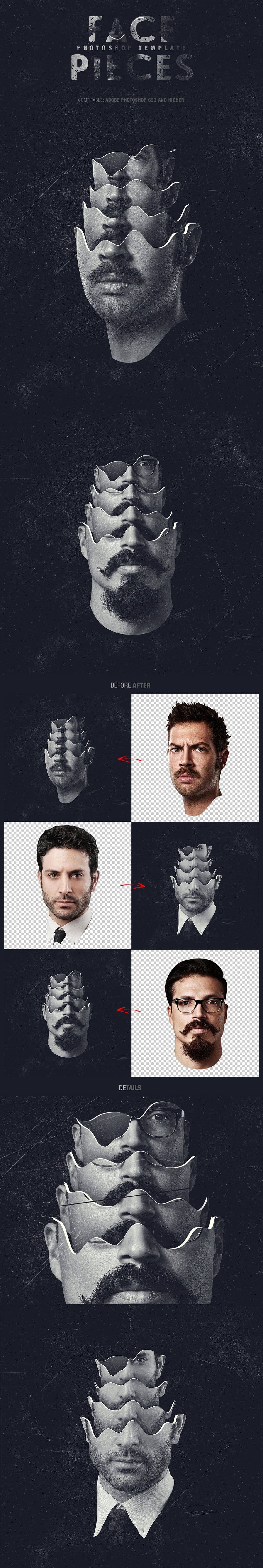 Face pieces photoshop template design by amorjesu.