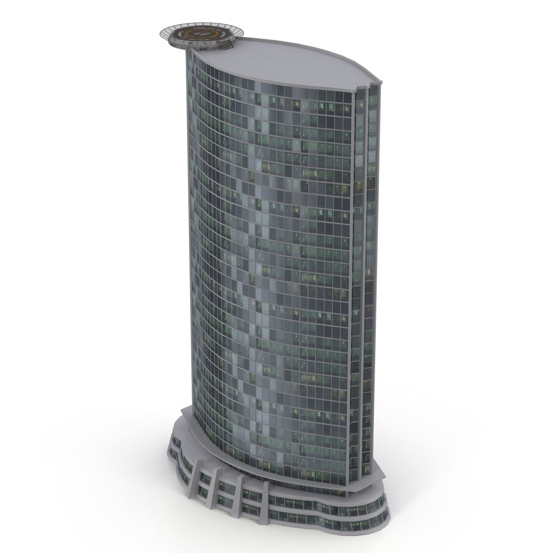 A skyscraper building with a helipad.