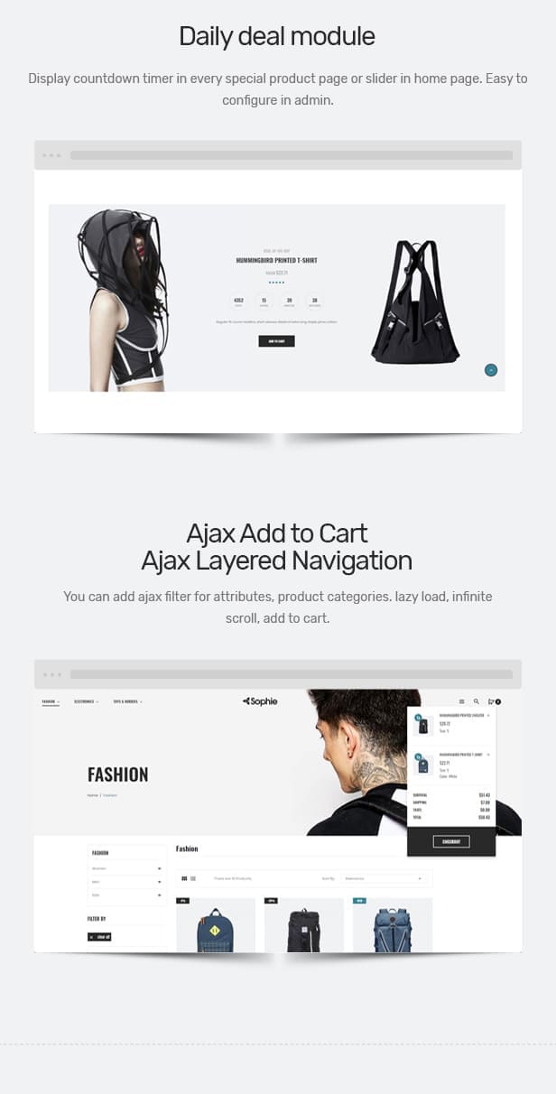 Daily deal module of Sophie - Responsive Clothing, Shoes, Watches, Furniture Theme.