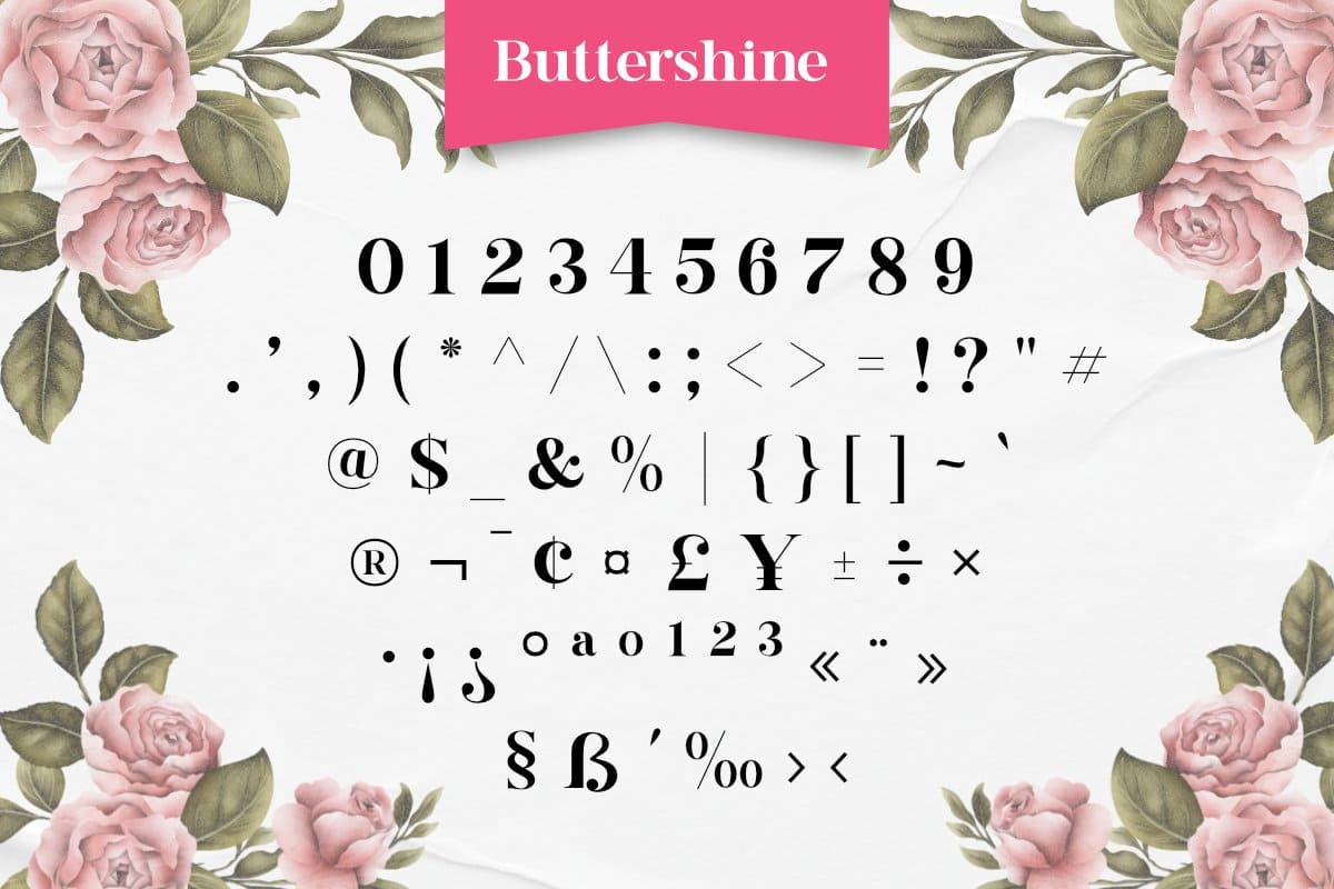 Buttershine numbers and special symbols.