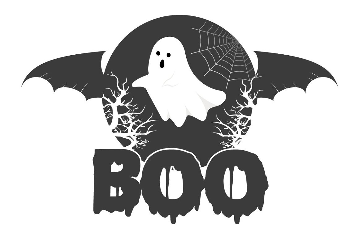 Ghost logo and web and bat wings.