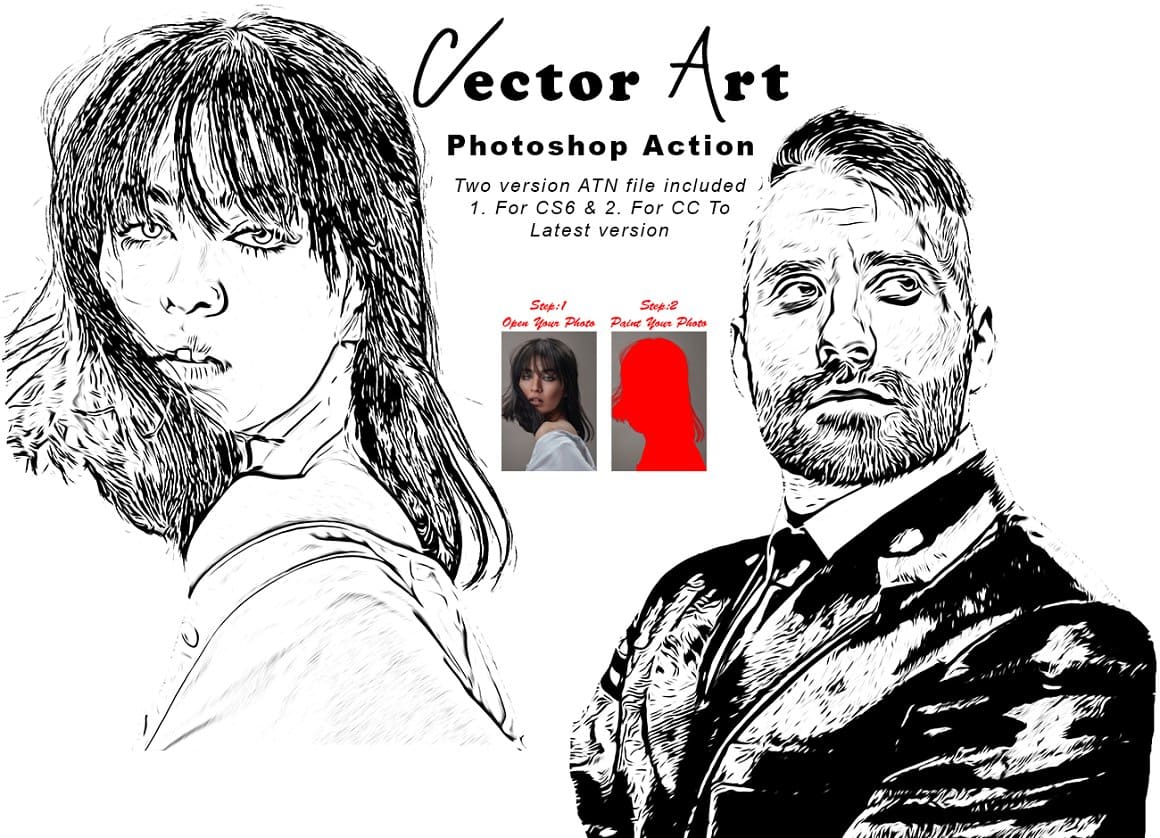 Two versions of the ATN file are included in the Vector Art Photoshop Action.