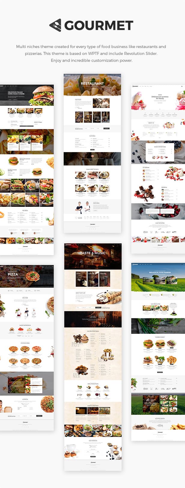 Menu of the Gourmet restaurant and food theme.