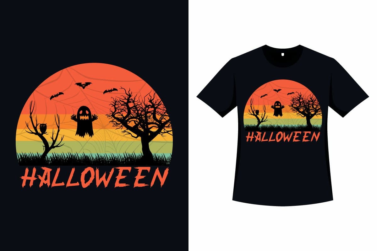 Retro Color Halloween T-shirt Design.