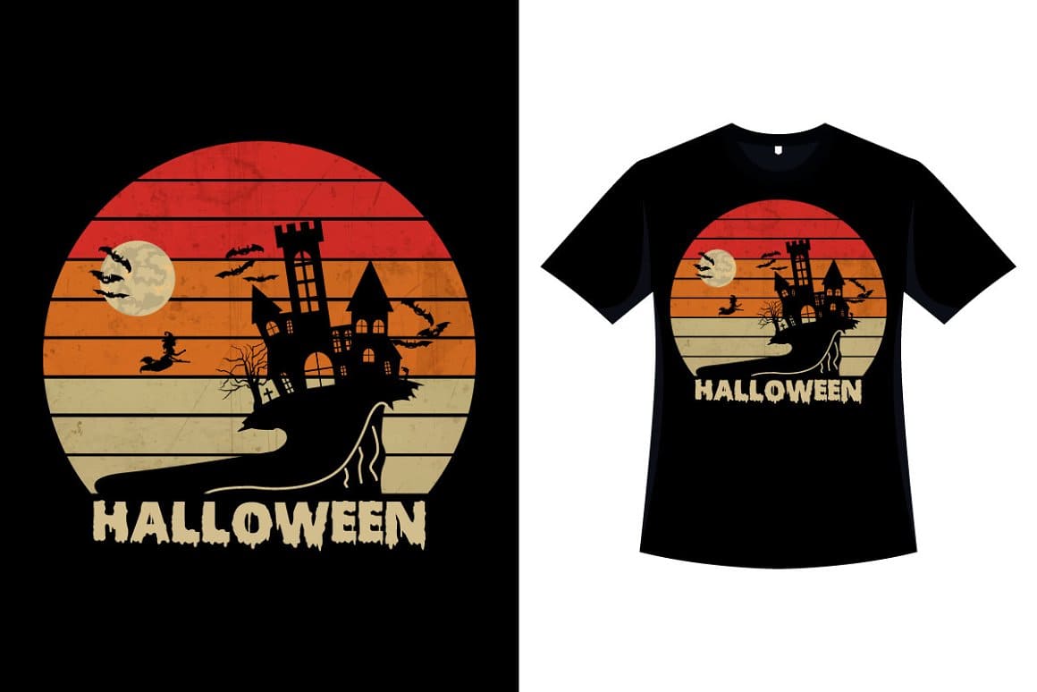 Halloween Retro T-shirt Design Print.