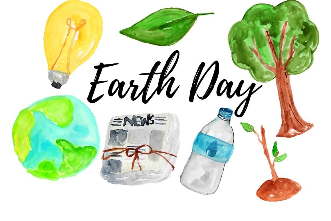 Watercolor Earth Day Clipart.