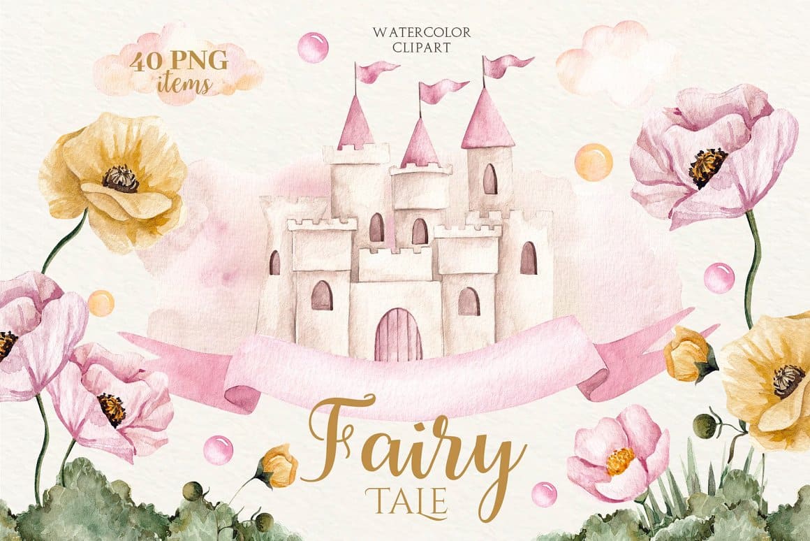 Watercolor Fairy Tale Clipart.