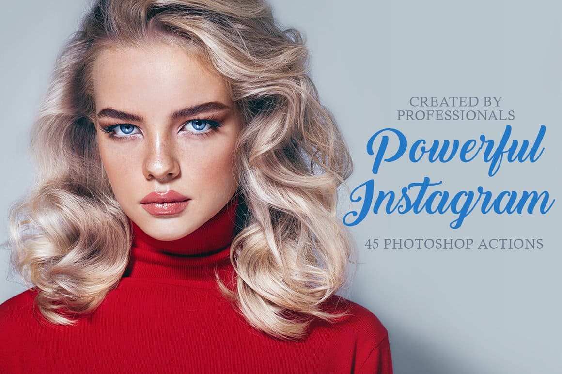 A photo of a blonde girl processed in Photoshop in Powerful Instagram.