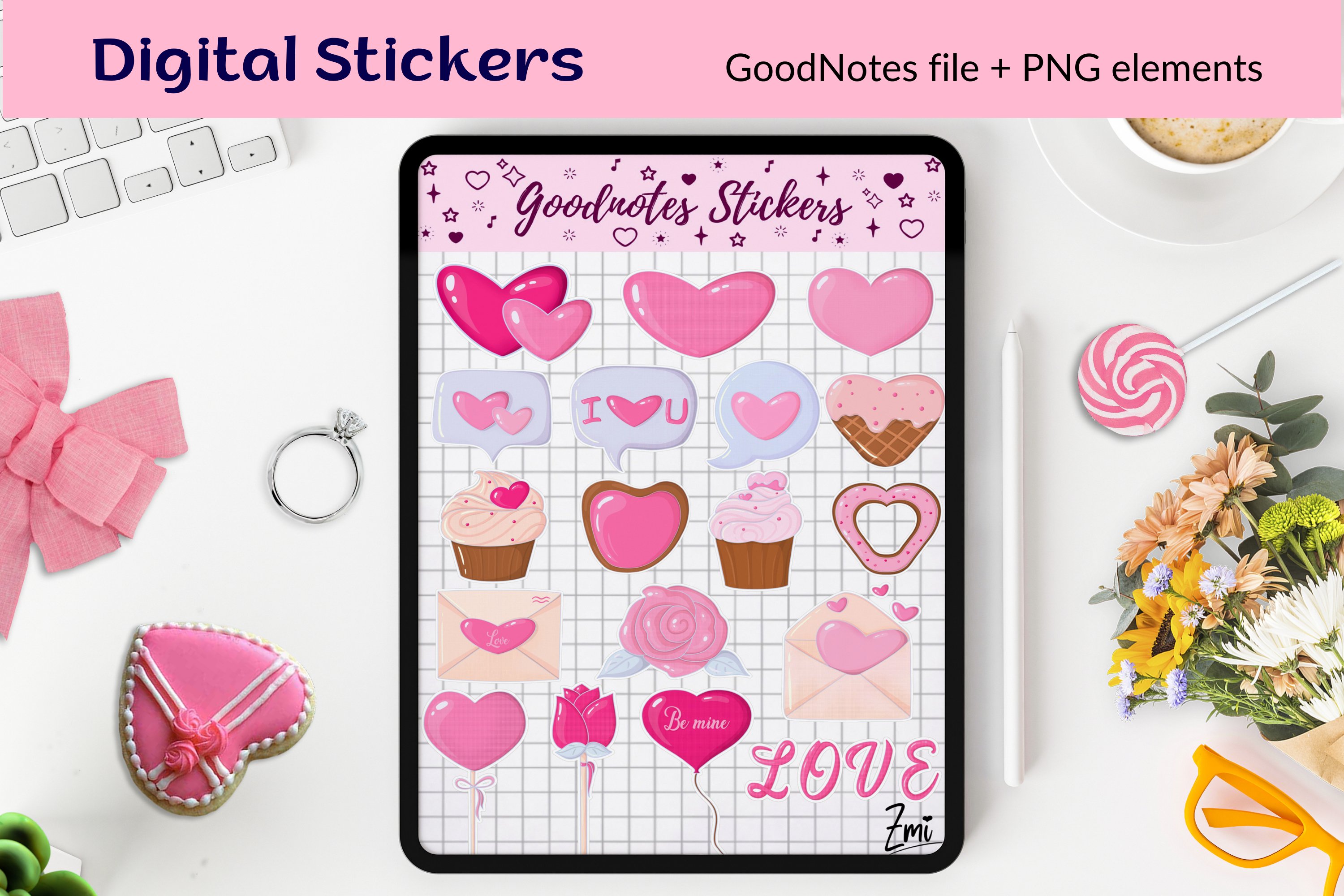 February Stickers Digital Stickers Valentine Stickers Goodnotes Modern  Stickers, Digital Love Stickers 