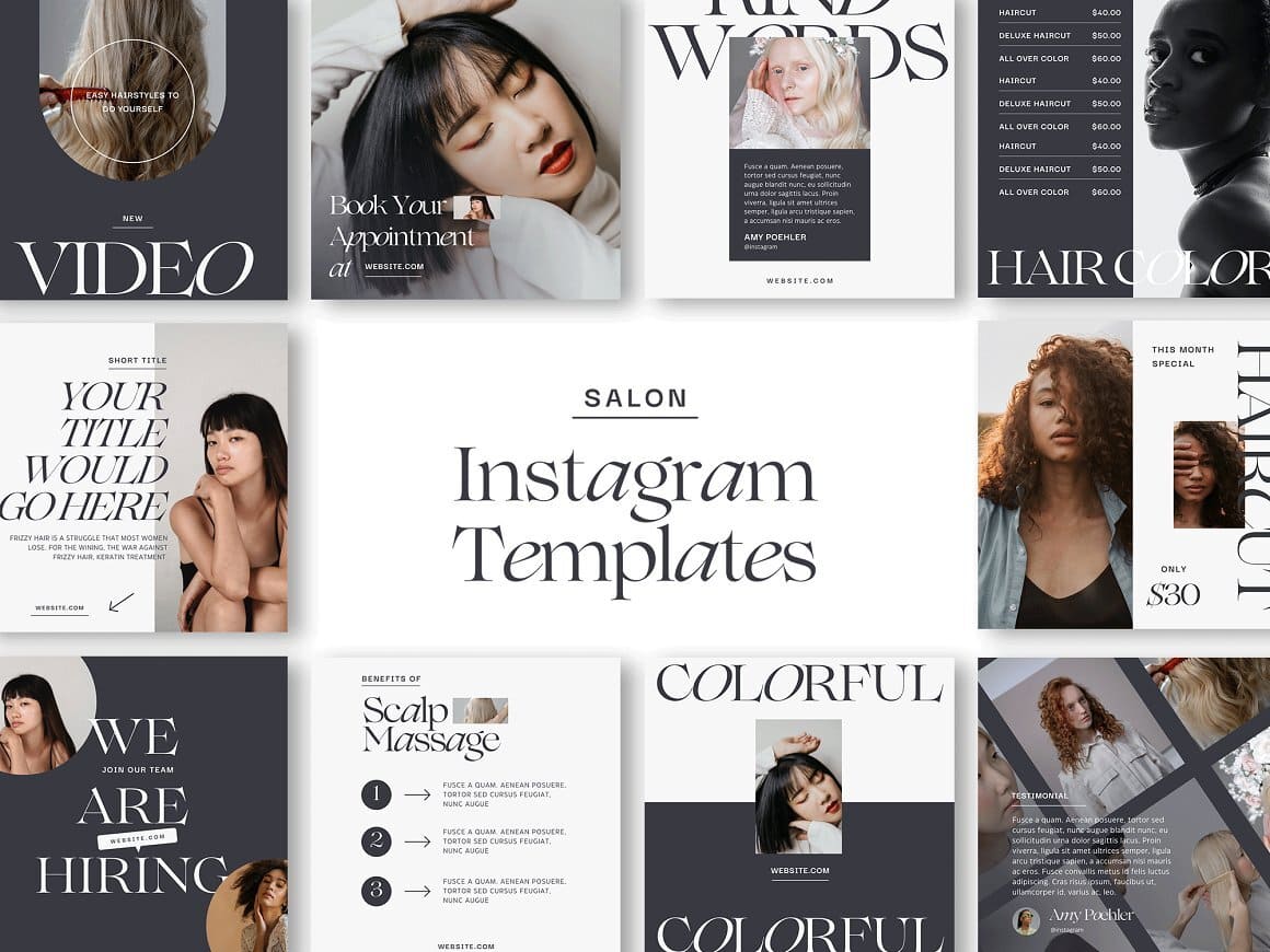 Salon Instagram template with images of models.