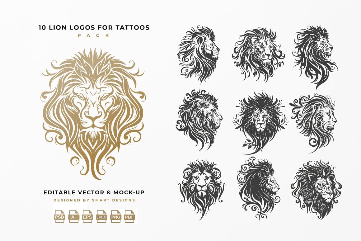 Lion Logos for Tattoos Pack x10.