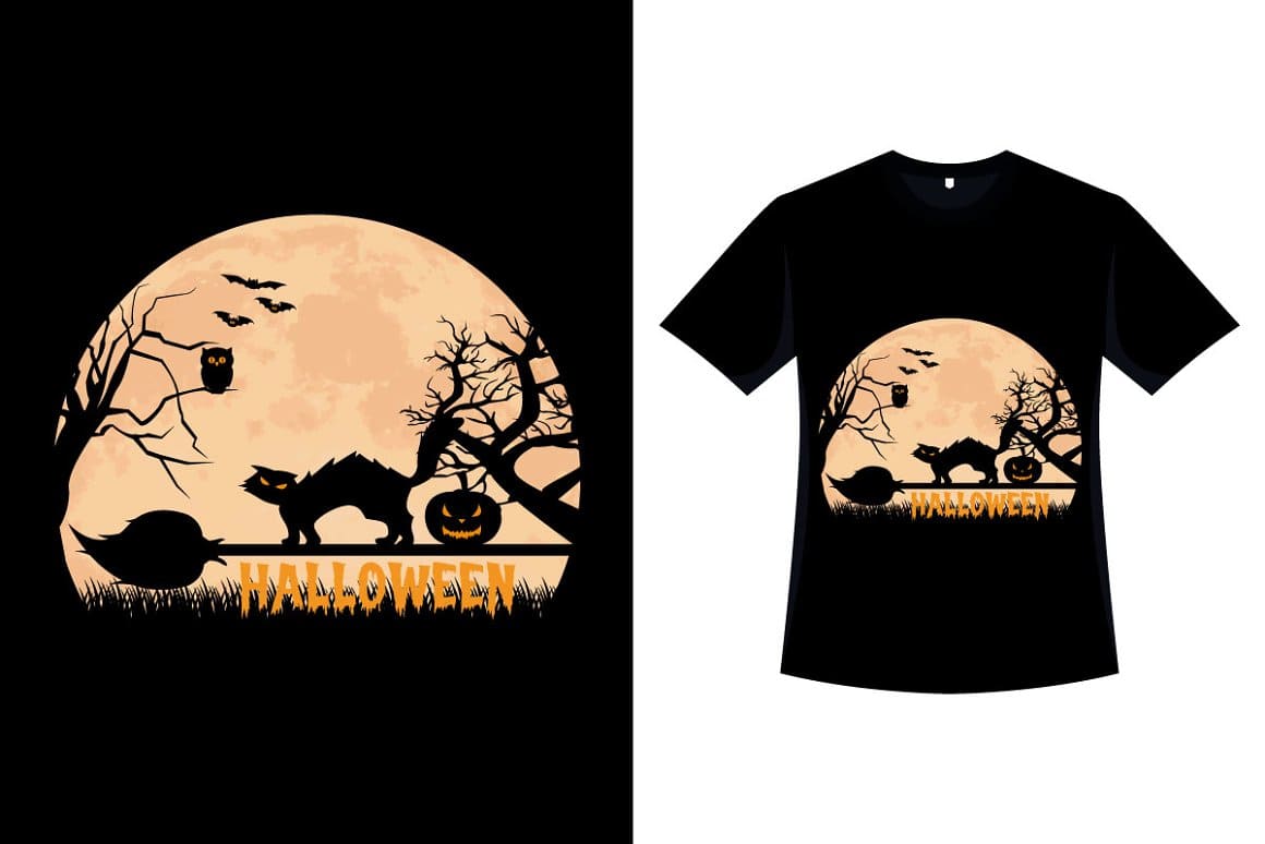 Halloween Scary Cat T-shirt Design.