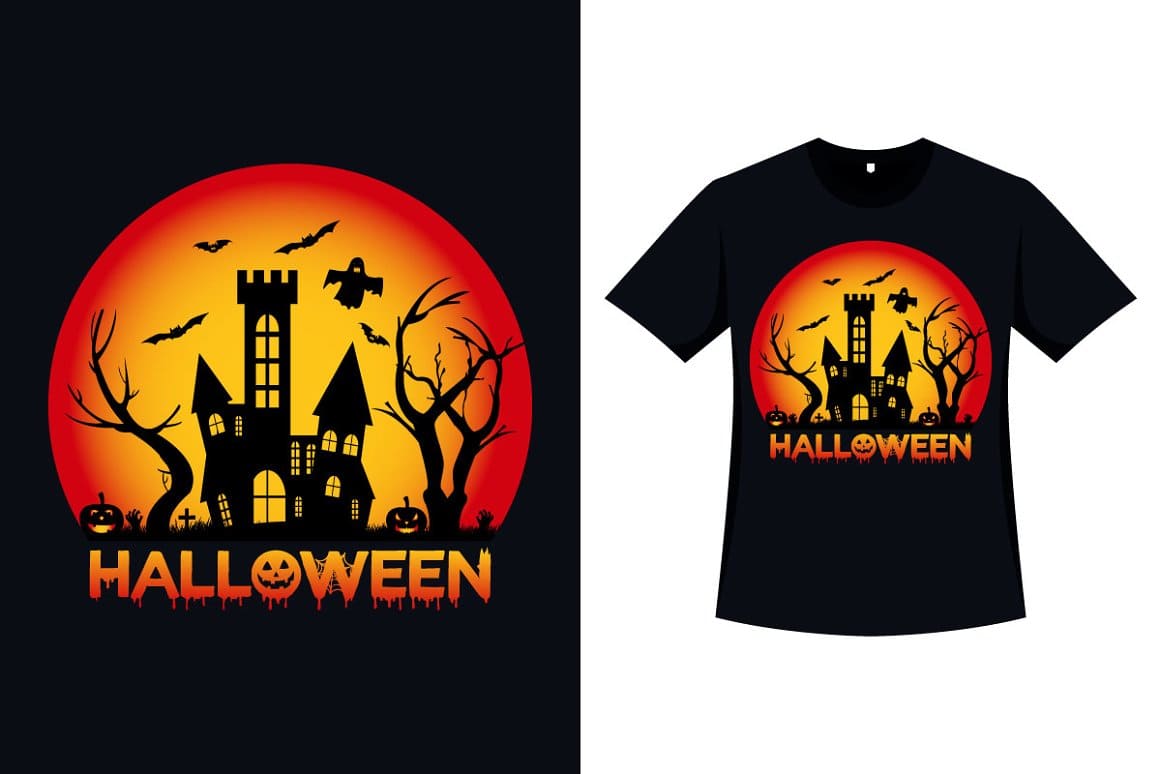 Two images of the Halloween Retro Vintage T-shirt.