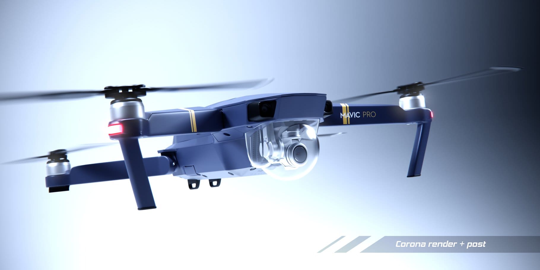3d model of the flying blue quadcopter Dji mavic pro.