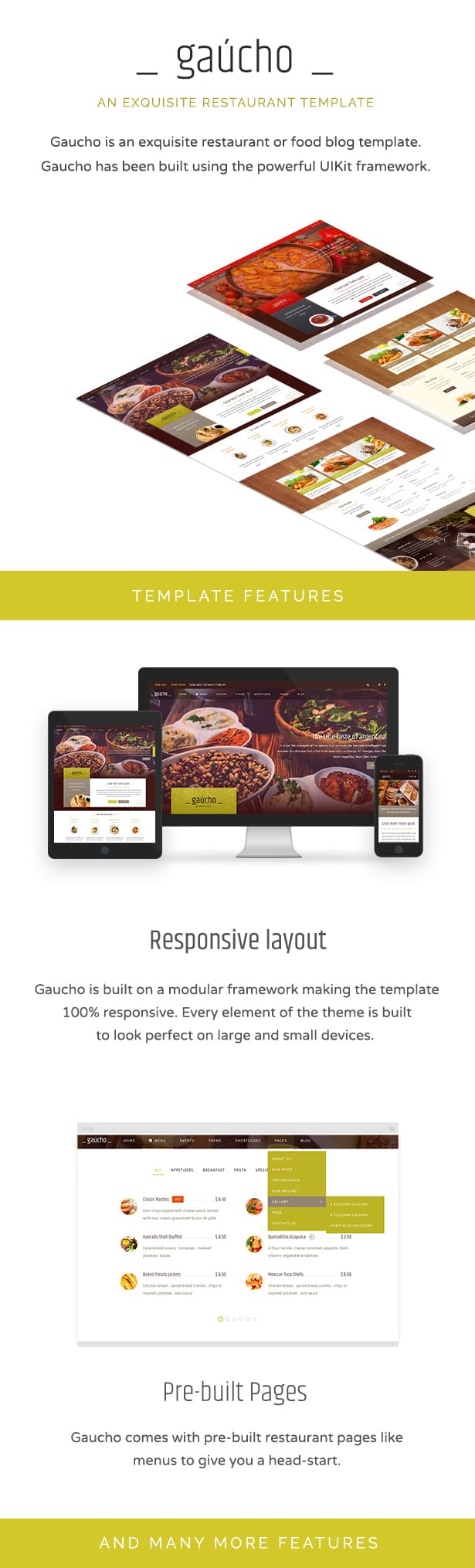Gaucho is an esquisite restaurant or food blog template.