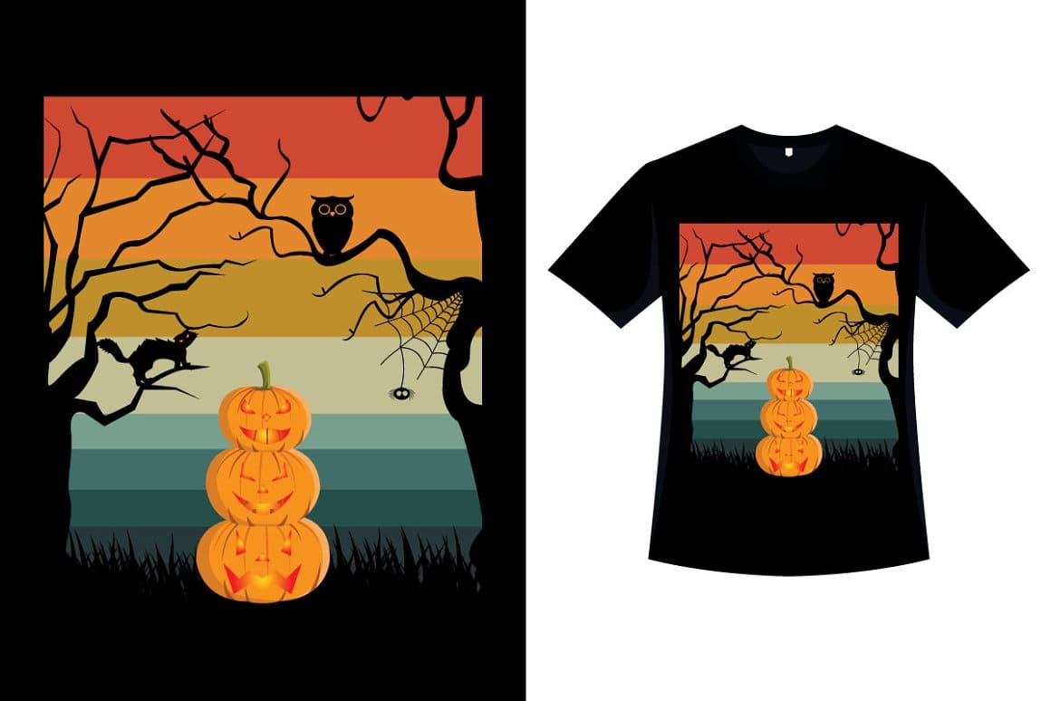 Halloween Retro Color T-shirt Design.