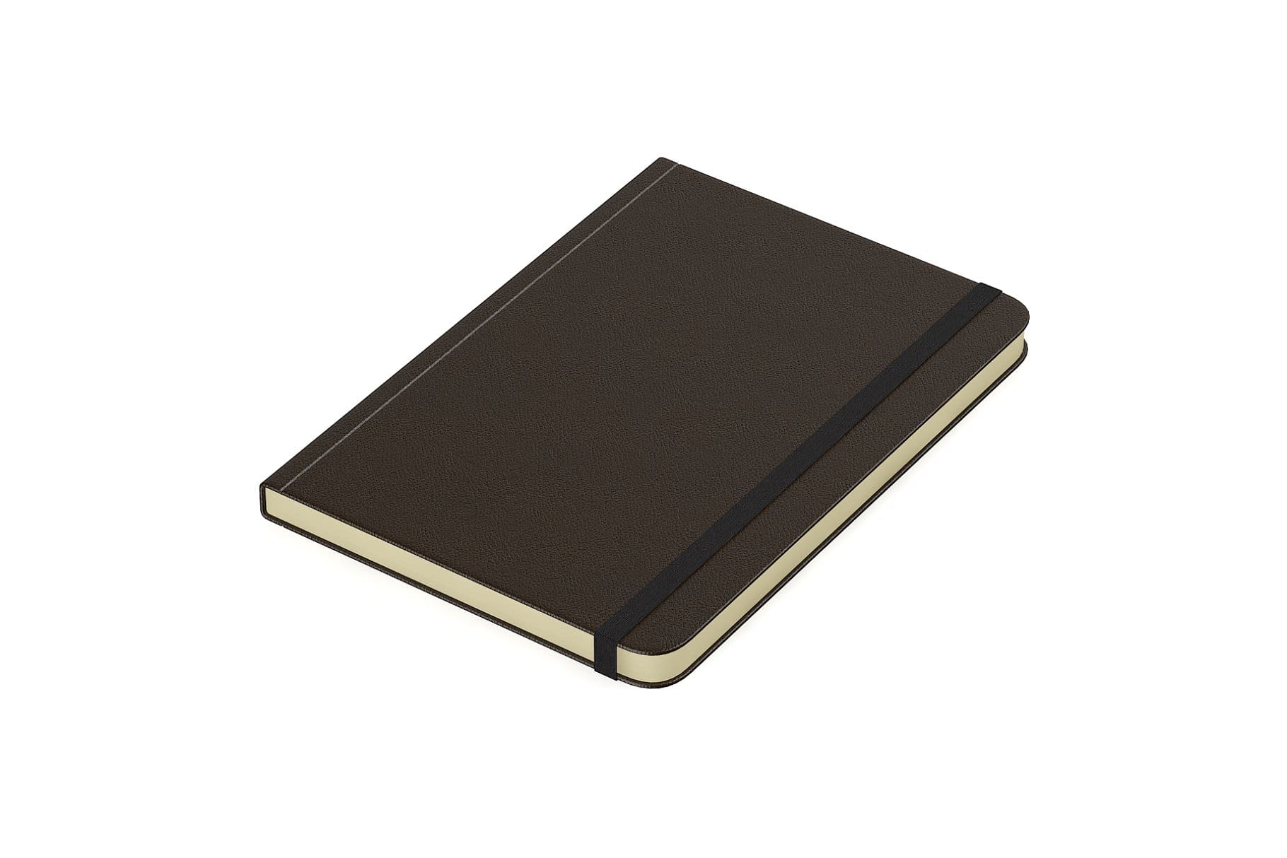 Dark brown notebook with a book.