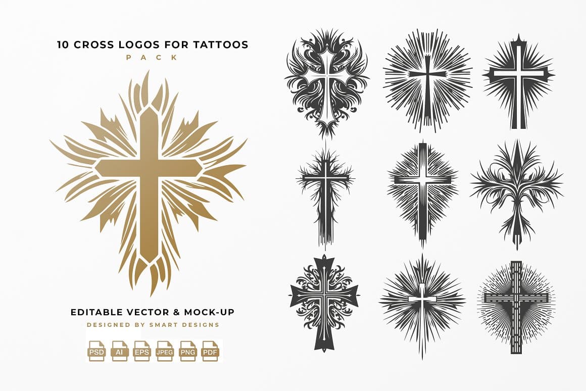 Golden and black crosses logos for tattoos.
