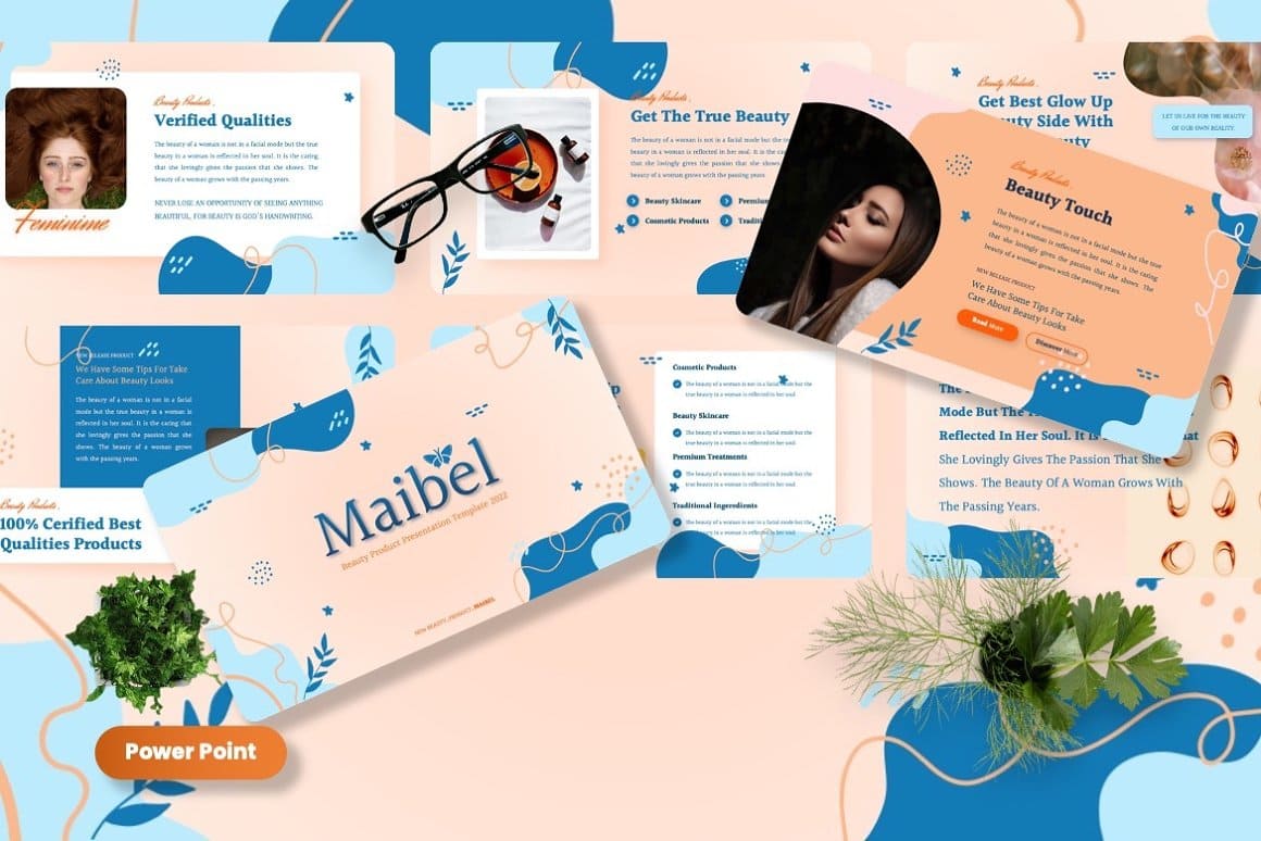 Maibel beauty products powerpoint slides, a touch of beauty.