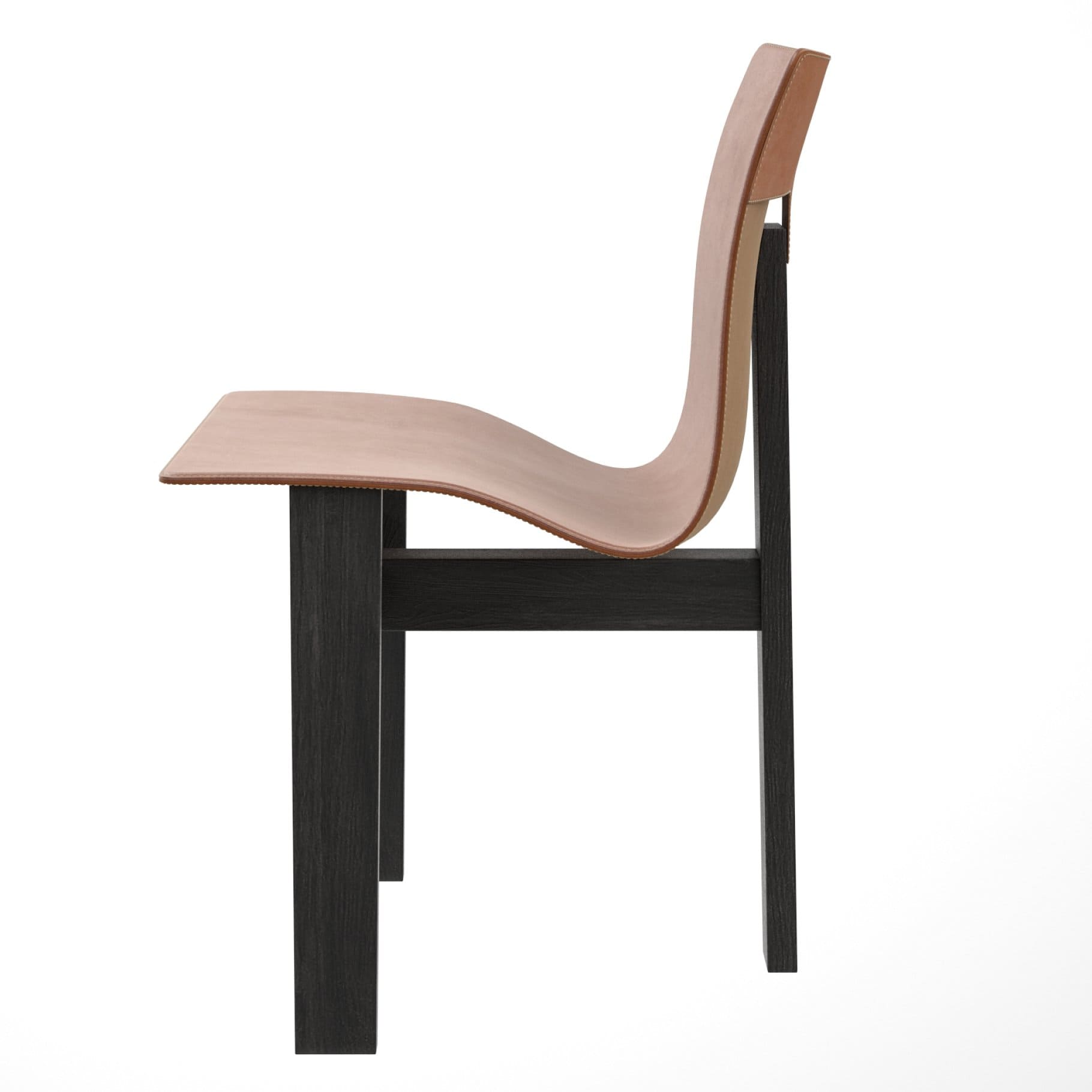 Tre 3 wooden chair with a curved back.